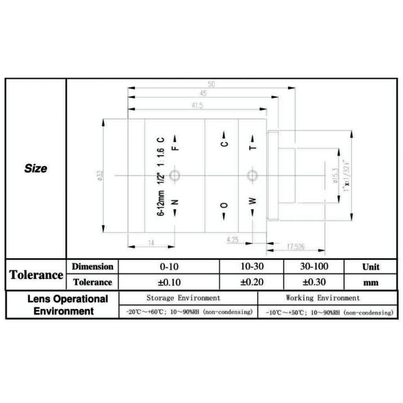 KP0612 3MP 612mm High Definition CMount Camera Lens Zoom Industrial