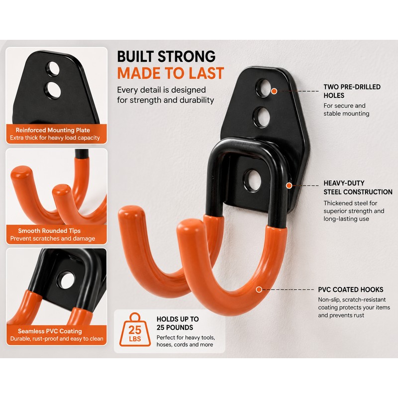 Heavy Duty Wall Mounted Storage Hook for Garage and Home