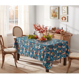 Newbridge Thanksgiving Woodland Critters 52 x 52 Inch Square Vinyl Tablecloth with Flannel Backing, Squirrels, Deer and Owl Autumn Wreath Easy Care Table Cover for Holiday Party Dining