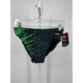 TYR Sport Men Synergy All Over Racer Swim Brief 34 Green Chlorine Proof RSYYS7AS