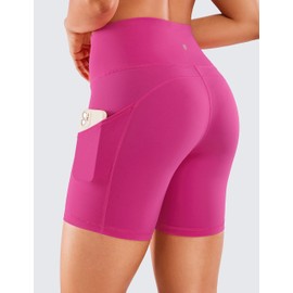 CRZ YOGA Women's Sports Cycling Shorts Opaque High Waist Biker Shorts Running Short Leggings with Pocket - Naked Feeling Light - 15 cm, Hibiscus Purple