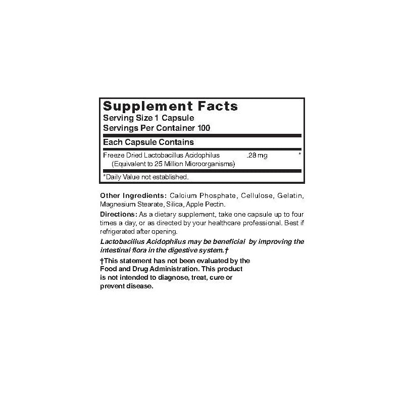 Freeze Dried Lactobacillus Acidophilus 100 Caps