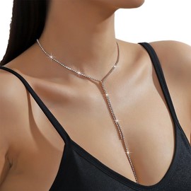 Peraca Cris Stocking Stuffers Holiday Outfits for Women 2024 Long Necklace for Women Trendy Y Necklace Rhinestone Necklace Gold Y Shaped Necklace Rhinestone Y Lariat Necklace Jewelry Gifts for Girl