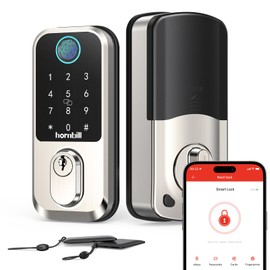 Wi-Fi Smart Deadbolt Keyless Entry: 9-in-1 Hornbill Smart Lock for Front Door, Smart Deadbolt Lock, Electronic Keypad Code Fingerprint Unlock, Works with Alexa for Home Office Hotel, Satin Nickel
