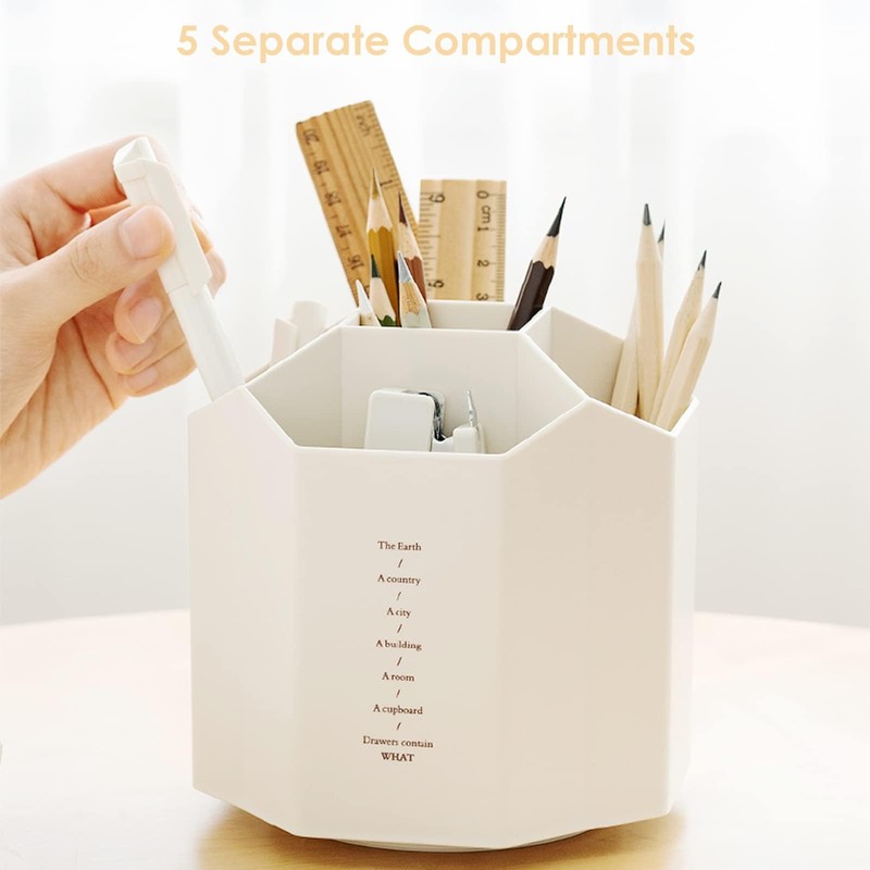 AhfuLife Rotating Pencil Pot for Desk, Makeup Brush Holder with