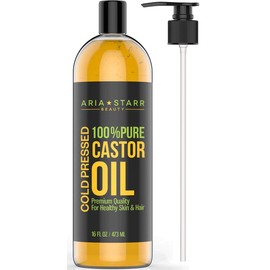 Aria Starr Castor Oil Cold Pressed - 16 FL OZ - 100% Pure Hair Oil For Hair Growth, Face, Skin Moisturizer, Scalp, Thicker Eyebrows And Eyelashes