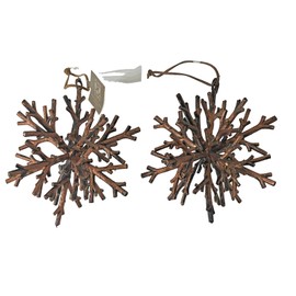 BLOOM ROOM NEW CHRISTMAS SHATTERPROOF RUSTIC  BRONZE GOLD TWIG SNOWFLAKE ORNAMENTS X 2