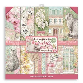 STAMPERIA International KFT SBBL81 Scrapbooking Pad 10 Sheets 30.5 x 30.5 cm Orchids and Cats 30.5 cm x 30.5 cm Various