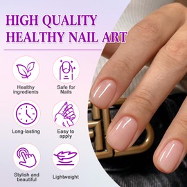 Viugex Pack of 24 French Nails for Sticking, Nude Pink Press On Nails, Plain Artificial Nails, Short Square, Acrylic Full Cover Natural Artificial Nails, Fake Nails for Women, Girls, DIY Manicure