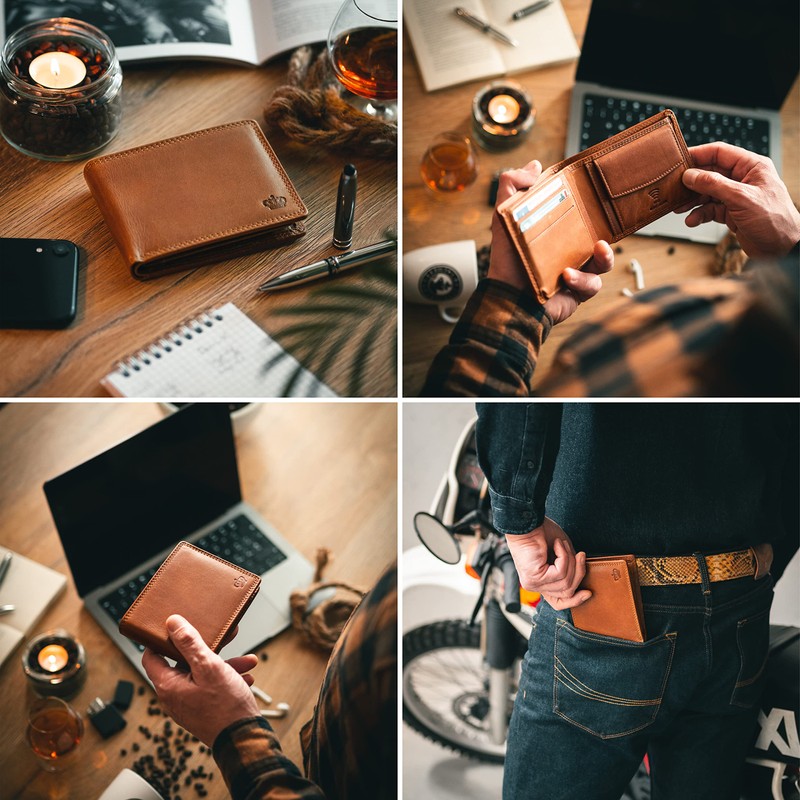 Baur Men's Genuine Leather Wallet with RFID Protection, Landscape Format,
