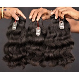 IDM INDIA Idm 12” Ondulado 3 Bundles Natural Indian Virgin Temple Raw Cabelo Trama Bundle Negro Natural