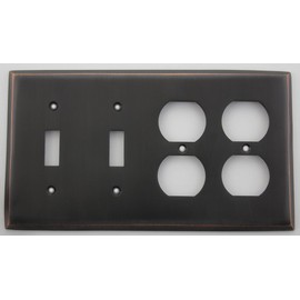 Oil Rubbed Bronze 4 Gang Wall Plate - 2 Toggle Switches 2 Duplex Outlets