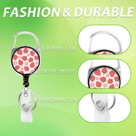 Cute Strawberry Badge Holder Reel Lanyard, Boho Pink Flower ID Card Badge Holder Retractable Name Tag Clips, Funny Nurse Teacher Office Student Gifts