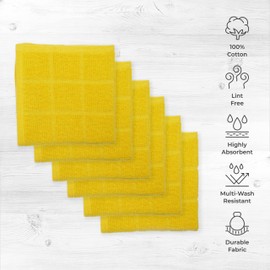 Mellow Buff 100% Cotton Terry Dish Cloth Plain, 6 Pack 12 x 12 Inches, Super Soft and Absorbent, Perfect for Kitchen Cleaning and Dish Washing | Yellow