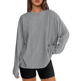 Trendy Queen Womens Oversized Long Sleeve T Shirts 2025 Basic Crewneck Tee Fall Tops Casual Workout Y2K Clothes Grey S