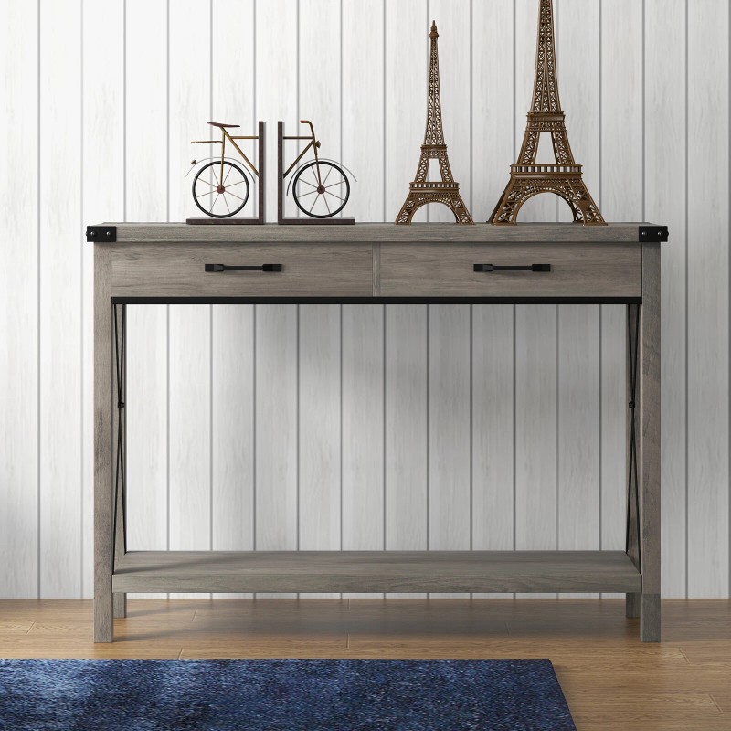 Modern Console Table with 2 Drawers, Long Narrow Sofa Table