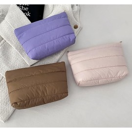 DOB SECHS Puffer Quilted Makeup Bag with Handle Detachable Cute Puffy Cotton Cosmetic Bags for Women, Small Toiletry Zipper Make Up Pouch, Quilt Clutch Bag Travel Organizer Storage Pouches Case, Pink