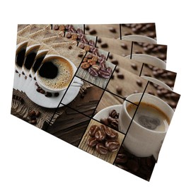 Y YIHANGBEST Coffee Collage Dining Table Placemats Coffee Beans Placement Cloth Linen Wipeable Placemats Table Pads Indoor Table Protectors Non Slip,Set of 4 12 * 18 Inch