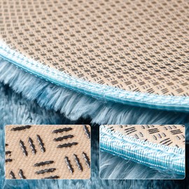 ROHATIM Bedroom Plush Rug, Round, Fluffy Rug for Living Room, Modern Living Room, Girls, Soft and Fluffy Rug for Bedroom, Children's Mat (Peacock Blue, Diameter 100 cm, Round)