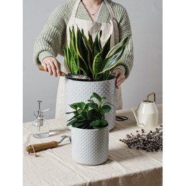 LE TAUCI Ceramic Pots for Plants, 6+8+10 Inch Planters for Indoor Plants, Plant Pots Indoor for Home and Office, Mid-Modern Century Flower Pots with Drainage Hole and Silicone Plug, Glaze Star Gray