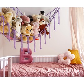 Teddy Bear Hammock - Toy Storage Hammock for Stuffed Animals - Purple Teddy Hanging Storage- Soft Toy Storage Net for Teddies - Nursery Preppy Room Decor