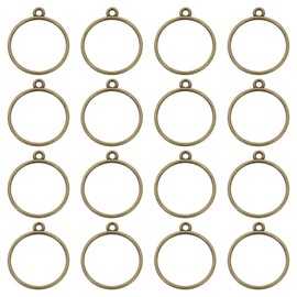 uxcell 16 Pcs Open Bezel, Round Resin Bezels Pendants Open Back Bezels Metal Hollow Frame Charm for DIY Resin Crafts Earrings Jewelry Making, Bronze