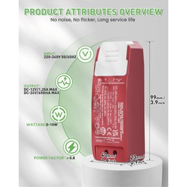 ALUSSO 15W LED Transformer Set of 2, 12V/24V Constant Voltage, Wide Compatibility, Multiple Protection, Versatile Use for Indoor LED Lighting Projects