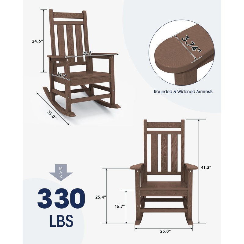 KINGYES Outdoor Patio Rocking Chair, Brown