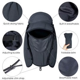 GADIEMKENSD Foldable Fishing Sun Hat with Neck Flap Face Cover UPF 50+ Sun Protection Cool Baseball Cap Adjustment Covering Removable Legion Hat for Fishing Gardening Hiking Work Dark Gray