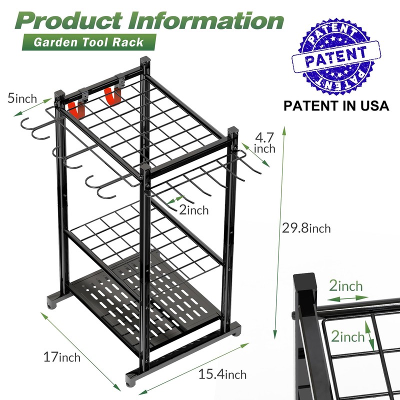 Garden Tool Organizer Rack Up to 50 Tools, Heavy-Duty Steel