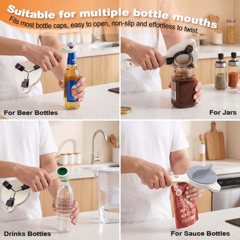 Jar Opener for Weak Hands, Seniors & Arthritis, Adjustable 4-in-1