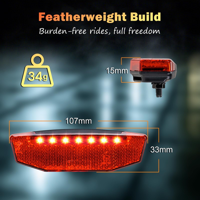 Zeekpowa Bicycle Rear Light with Brake Light Function - LED