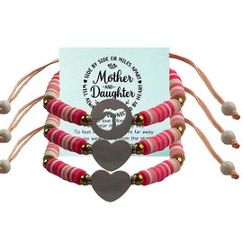 KIDZVEFUN 3PCS Mother Daughter Bracelets - Heartfelt Gifts for Mom, a Meaningful Matching Bracelet Set for Christmas & Mother’s Day Celebration(Mother & 2 Daughters Pink 3pcs)