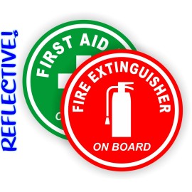 Unbranded/Generic REFLECTIVE 3-inch Fire Extinguisher | FIrst Aid Kit Round Decals | Stickers 4x4