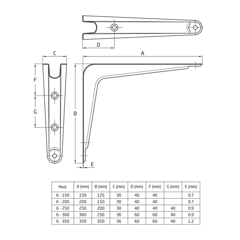 Amig - Shelf Bracket Stainless Steel Model 6 | Metal
