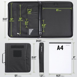 LIVANS Tactical Notebook Portfolio Padfolio Ring Binder with Zipper, Army Military Notebook Planner Contains 25 Sheets A4 Letter Paper and Detachable 3-Ring, Multi-Storage Handle Bag for Out-work