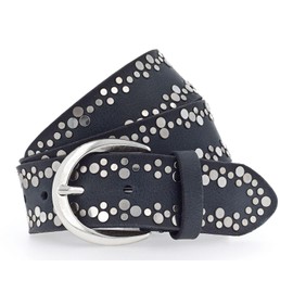 Vanzetti Women's Leather Belt Navy 40 mm with Airbrush Edges and Rivets, navy