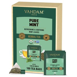 VAHDAM, ORGANIC Pure Mint Herbal Tea (100 Tea Bags) 100% Natural Ingredients | Detox Tea | Peppermint + Spearmint | CAFFEINE FREE | Mint Tea Bags | Herbal Detox Tea