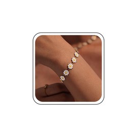Sttiafay Boho Little Daisy Flower Bracelet White Daisy Chain Bracelet Cute Small Flower Bracelets Vintage Sunflower Hand Bracelets Jewelry for Women