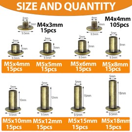 120sets Chicago Screws Kit, 8 Sizes Screw Rivets Bronze Chicago Binding Screws for DIY Repair Leather Craft Belt Bag Shoes Purse Bookbinding (M5*4,5,6,8,10,12,15,18) (Bronze)