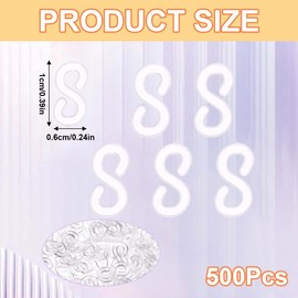 QEQSHQO Pack of 500 Loom Bands Accessories, S Clips, Loom Bands Clasps Clips, Rubber Bracelet Craft Connector, Plastic Rubber Bands for Bracelets Jewellery, Loom Bands Crochet Hooks (White, Clear)