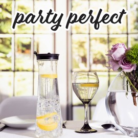 Jarras de agua de plástico transparente con tapa abatible negra de 34 onzas, jarra de bebidas resistente para jugos o café helado, ideal para bar de Mimosa, restaurantes de escuelas, paquete de 4