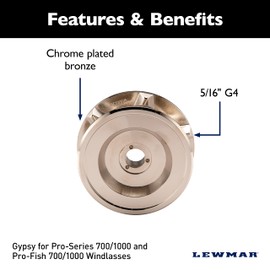 Lewmar Pro Series Gypsy RC 5/16" G4 in Chromed Bronze – Replacement Gypsy for Pro-Series 700/1000 and Pro-Fish 700/1000 Windlasses, Made from Chrome Plated Bronze