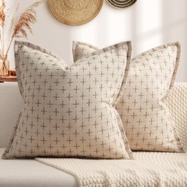 ZWJD Cushion Cover 50 x 50 cm, Set of 2, Beige, Soft Polyester Textured Cushion Covers, Decorative Cushion, Flange Edge, Cosy Farmhouse Cushion Covers for Couch, Bed, Sofa, Living Room