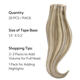 HOTBANANA Tape in Hair Extensions, 20 Inch 20pcs 50g Ash Brown Highlighted Golden Blonde Straight Remy Human Tape Hair Extensions