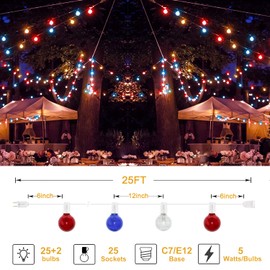 Konictom 4th of July Lights,Red White and Blue Outdoor String Lights 25ft LED Waterproof Connectable Patriotic Fairy Lights for Holiday Party Patio Independence Day Decoration