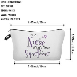 Livel lhood Nurse Makeup Bag I'm A Nurse What's Your Superpower Organizer Bag Zipper Pouch Inspirational Scrawl Pattern Cosmetic Bag Appreciation Present for Nurse Women