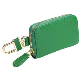 sourcing map Genuine Leather Car Key Fob Case, Universal Car Key Fob Holder, Zipper Key Case Bag for Men Women, Green