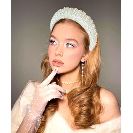 JeVenis Set of 2 Bride Headband Pearl Earrings Bride To Be Bachelorette Party Bride Bride Crown Tiara Bride Headpiece Bachelorette Party Decorations