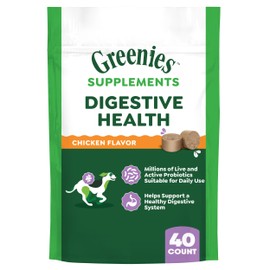 Greenies Supplements Digestive Health Probiotics for Dogs Chicken Flavor, 7.8 oz. Pouch of 40 ct.